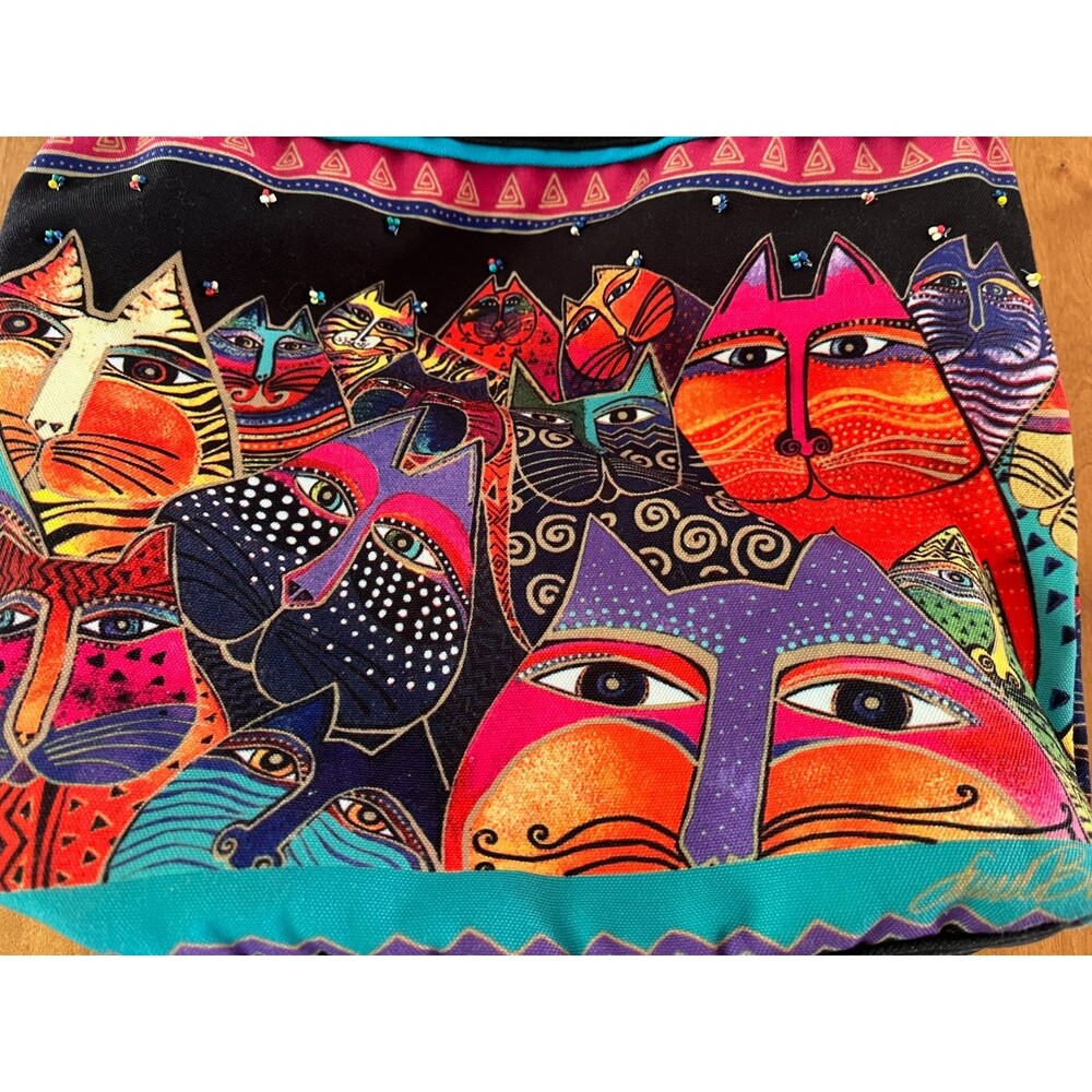 Laurel Burch Fantasticats Cat Pattern Shoulder Bag Purse Beaded READ - Picture 3 of 9
